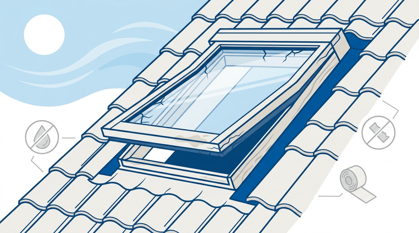 Fenêtre de toit Velux dégradée avec traces d'usure sur une toiture à Marseille